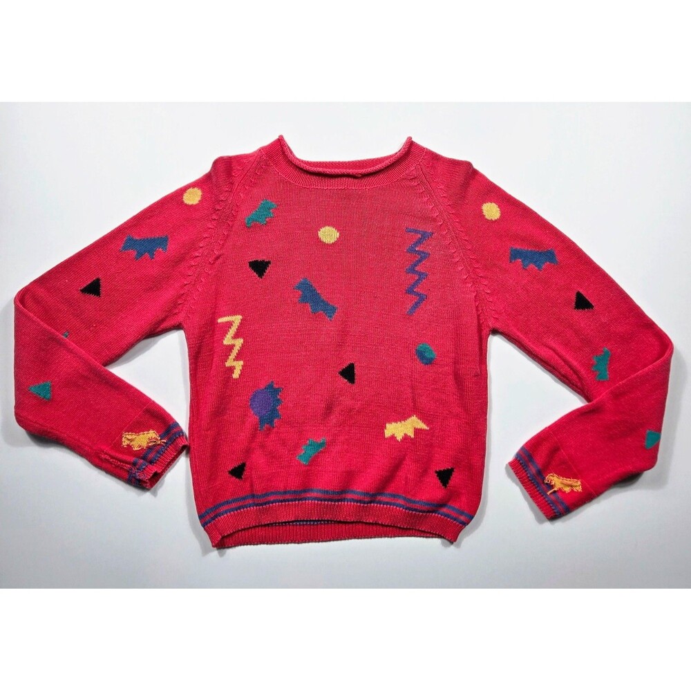 Vintage Rafferty Women’s Medium Sweater Red Abstract Geometric 80s 90s Retro